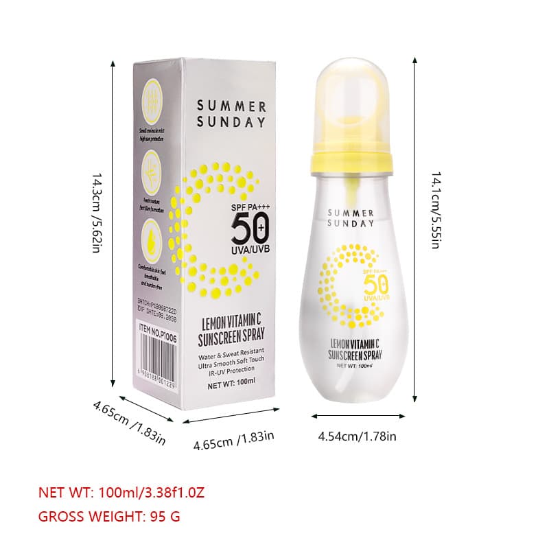 Cross-border PAGE VINE Lemon Sunscreen Spray High SPF UV Protection Small Aperture Waterproof Sweat-resistant Refreshing Oil Control