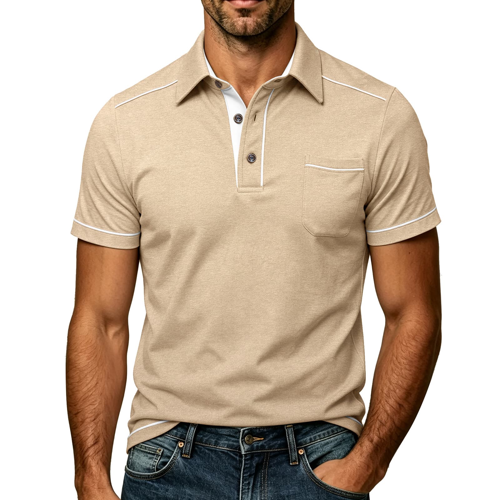 Cross-border new product European size men's short-sleeved large size lapel pocket daily POLO polo tops wholesale supply