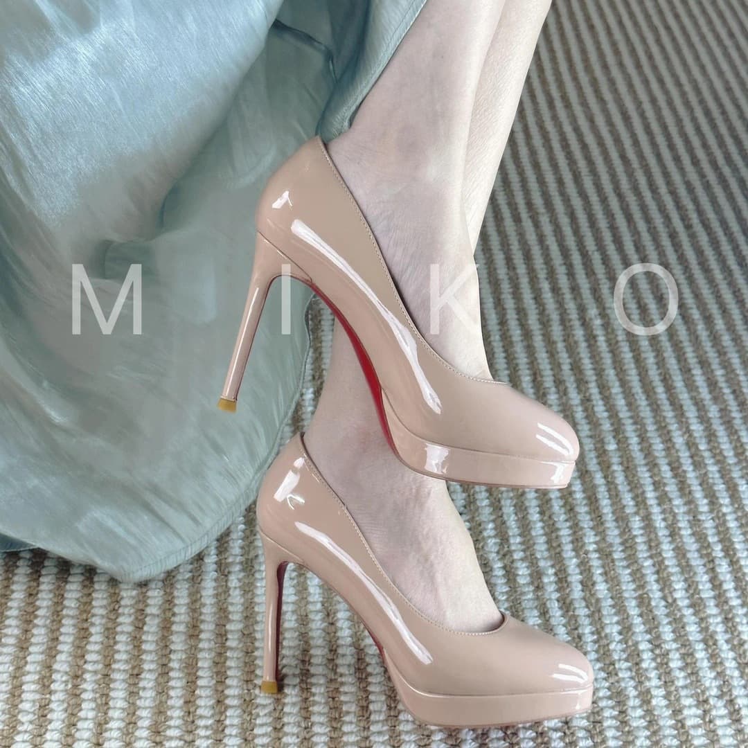Nude Waterproof Platform High Heels for Women 2025 New Model Nude 10cm Patent Leather Ceremonial Stiletto Round-Toe Comfortable Shoes