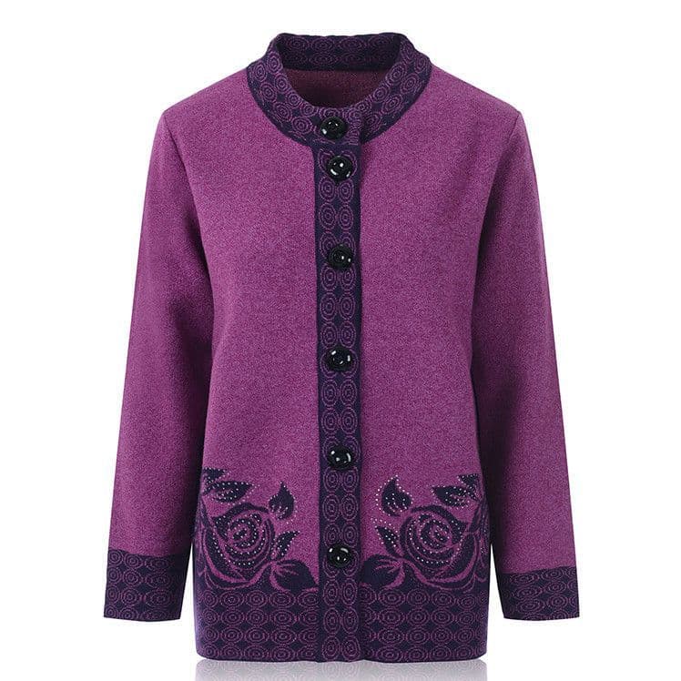 Women's Autumn and Winter Wool Blend Cardigan Sweater, Plus Size, Fleece-Lined, Loose Fit Jacket for Elderly Women