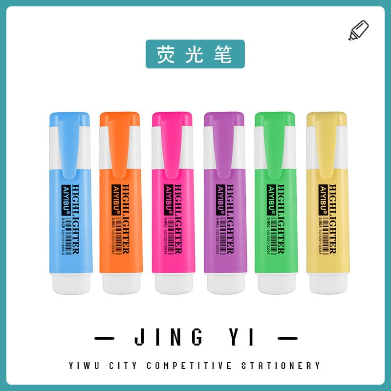 Single Head Fluorescent Highlighter Pen Set of 6 Colors Large Capacity Marking Pens for Underlining Important Points
