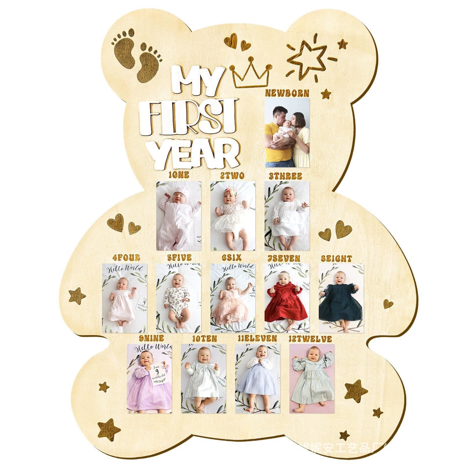 Growth Frame Newborn Memory Year Photo Display Wooden Baby Milestone Month Card Party Decoration