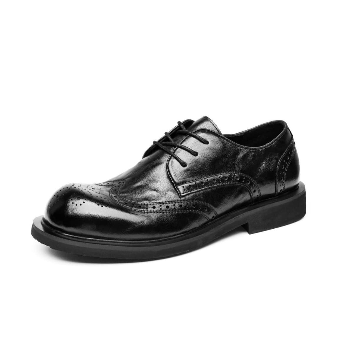 Genuine leather business formal men's round-toe shoes Brogue carved distressed low-top trendy shoes British style retro men's shoes