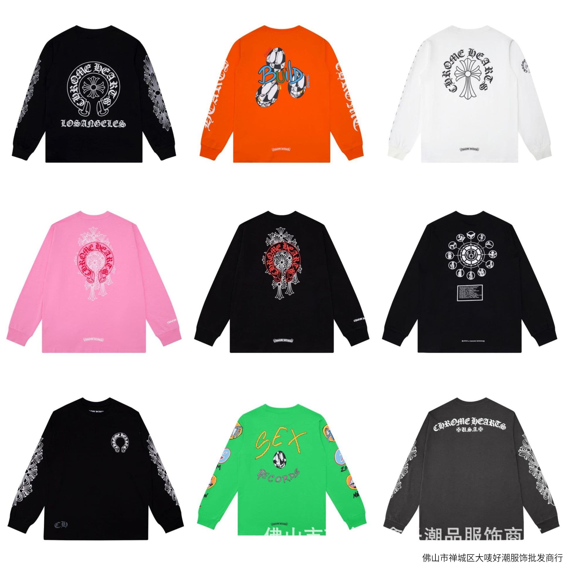Poison House Version 24SS New CH Crowe Cross Horseshoe Sanskrit Long Sleeve Men and Women Cross-Border Spot Wholesale