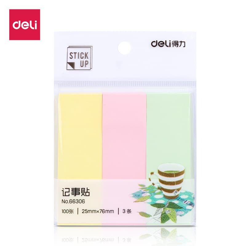 Deli 66306 pure colorful sticky notes 76*25mm-3*100 sheets (mixed) (bag)
