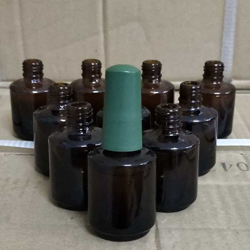 Dhavernas Brown Glass Bottles 15ml, Round Nail Polish Empty Bottles with Brush Lids, Bulk Dispensing Glass Bottles