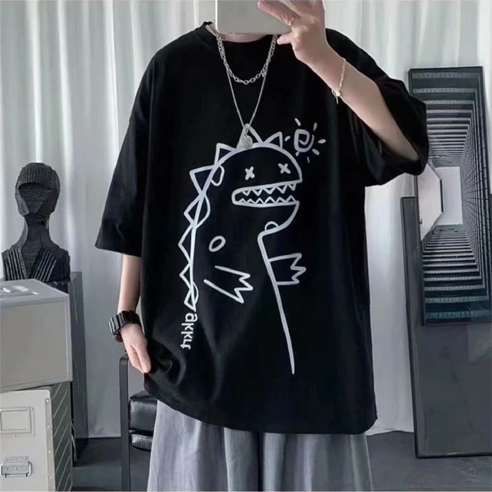 New Dinosaur Short Sleeve T-Shirt Men's Ins Trend Spring Loose High Street Fashion Versatile Couple Half Sleeve Top