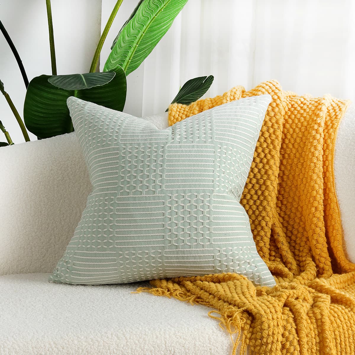 Free Shipping Wholesale Four-Season Pure Cotton Cushion Cover, Simple Modern Style Geometric Pattern Cotton Woven Jacquard Cushion Cover
