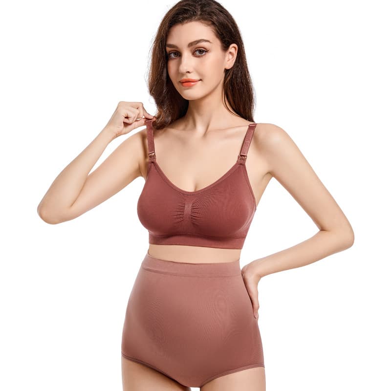 Seamless High Waist Underwear Set Breastfeeding Bra Top Open Buckle Non-wire Non-marking Breathable Underwear Hip-lifting Underwear Set