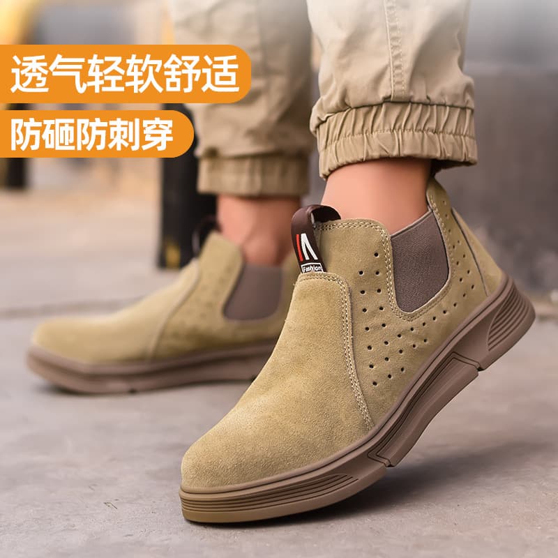 Slip-On Safety Shoes for Men and Women, Welder's Brushed Cowhide Steel Toe, Anti-Smash and Anti-Puncture Protective Work Shoes for Construction Sites