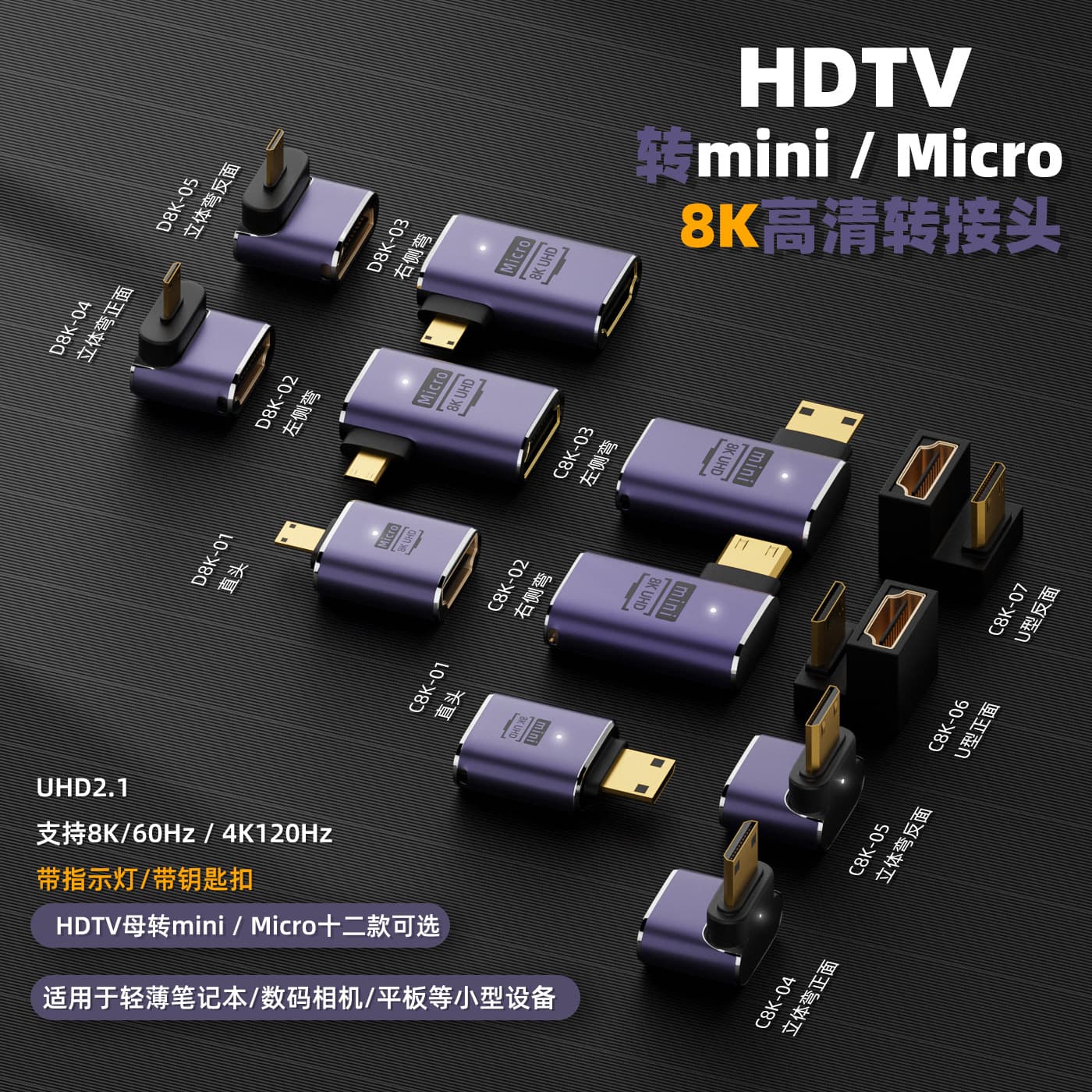 HDMI to micro/mini adapter HDMI extender 8K@60Hz video mini HDMI adapter
