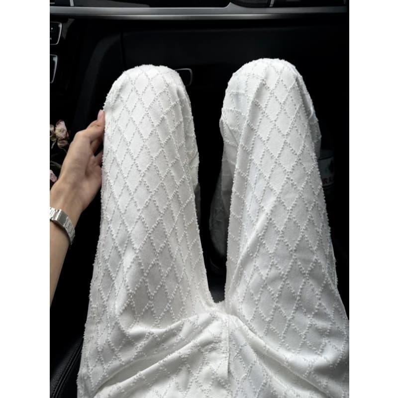 Cleanfit White Diamond Pattern Jeans for Men Spring Jacquard Design High Street Vibe Straight Leg Flared Pants