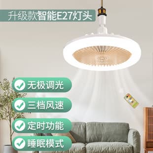 Cross-border Fan Light E2 Screw Base Bedroom Dining Room LED Ceiling Light Ceiling Fan Universal Aromatherapy Three-Color Fan Light Small