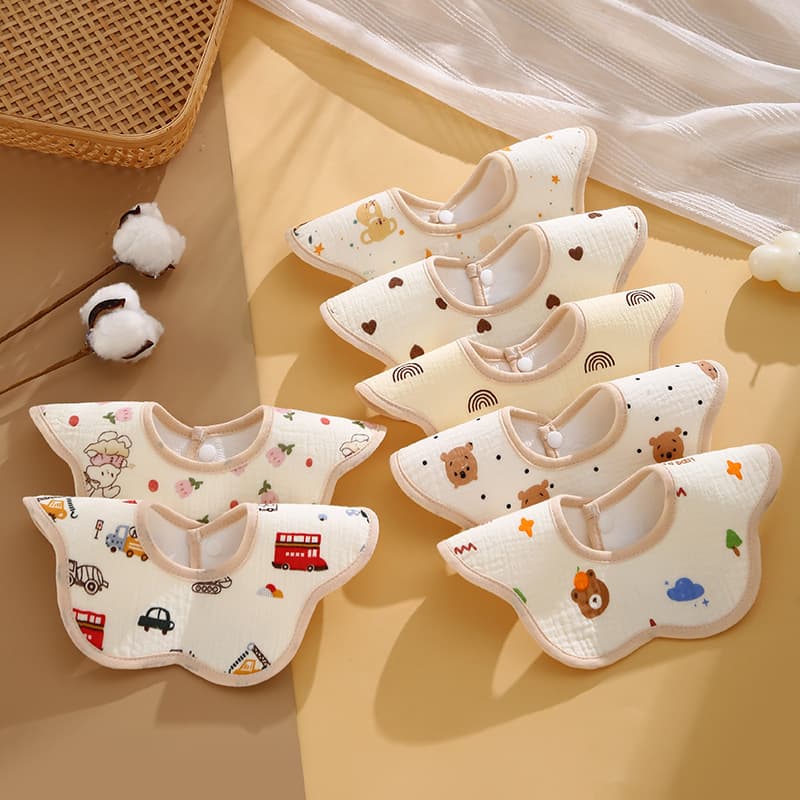 Drool bandana crinkle cloth waterproof Class A newborn baby petal bib cotton autumn/winter children's meal cartoon bib