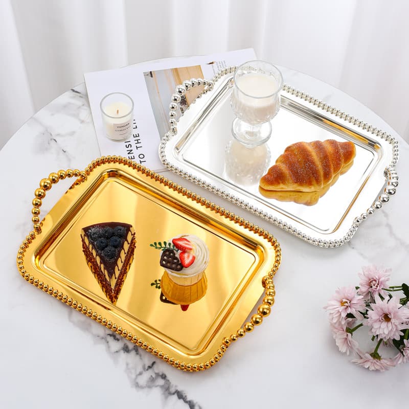 Metal Snack Tray Afternoon Tea Dessert Cake Snack Plate Cosmetics Jewelry Storage Tray Rectangular Large Tray