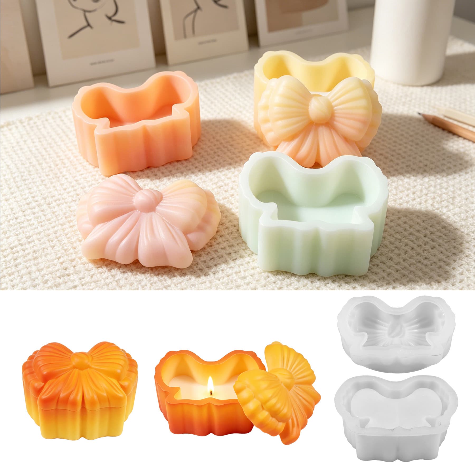 Butterfly Storage Box Resin Silicone Mold Bowknot Plaster Ornament Bowknot Wax Cup Cross-border Exclusive