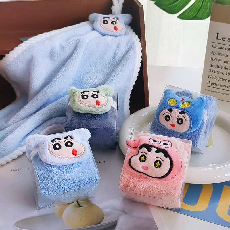 Crayon Shin-chan Figure Towel Souvenir Gift Set for Children Hangable Face Towel Coral Fleece Absorbent Square Towel
