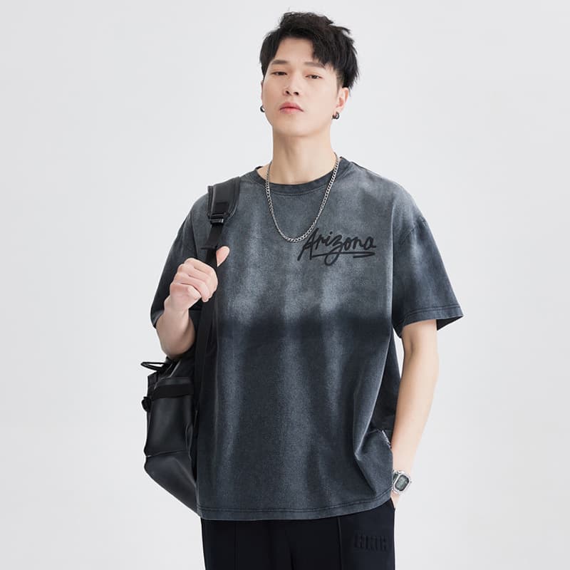 T3613 | Plus Size Men's Clothing Summer New Style Heavyweight Washed T-Shirt for Men, Loose Fit Versatile 260G Pure Cotton Printed Short Sleeve
