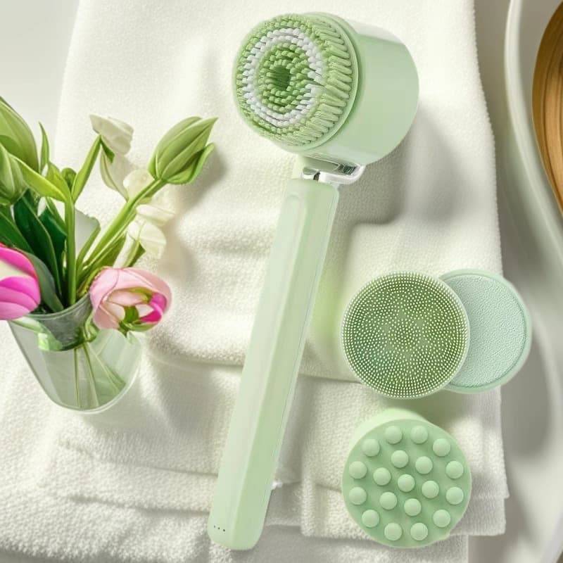 Cross-border New Waterproof Bath Brush with Electric Massage, Multi-function Long Handle Back and Body Scrubber