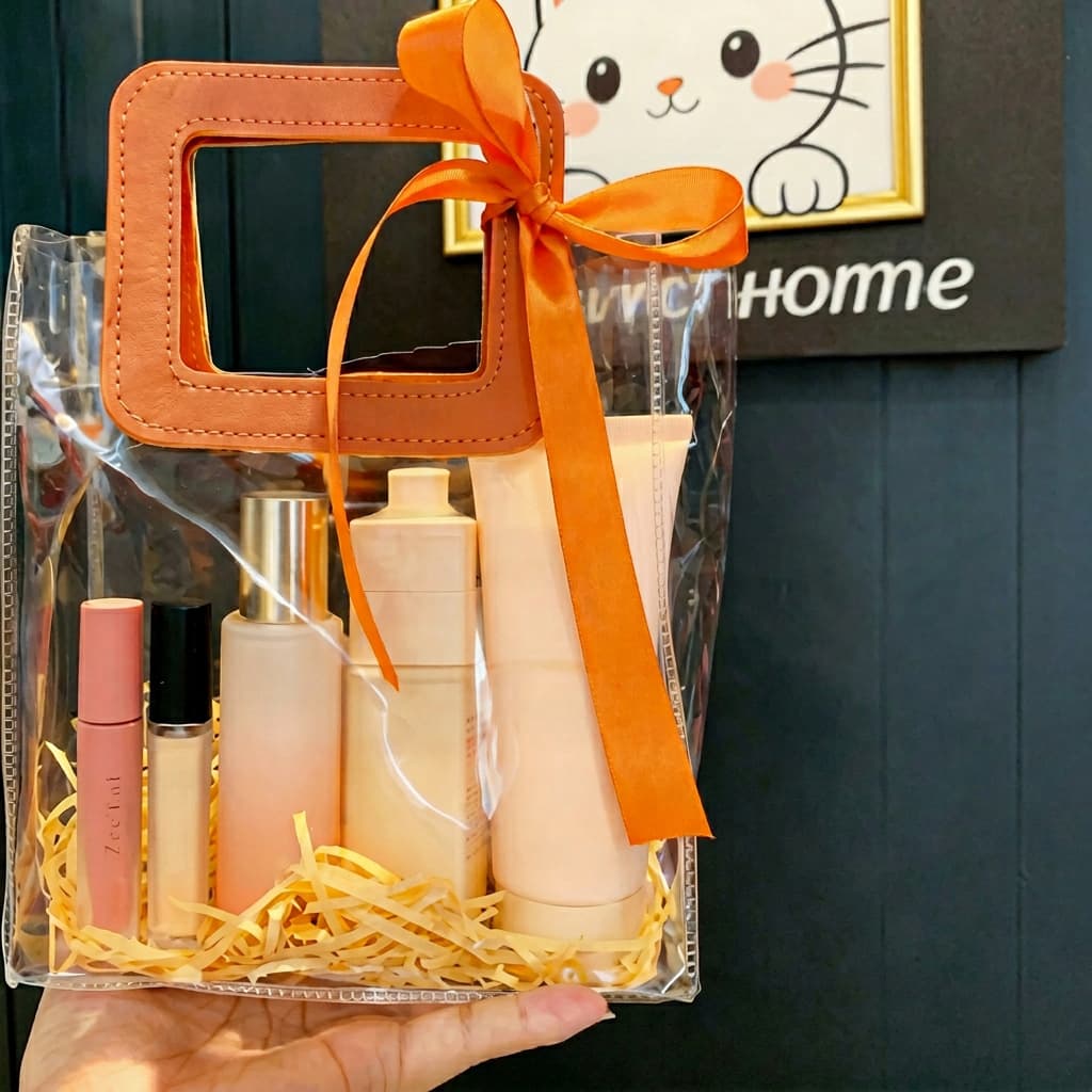 PVC Handbag Custom Transparent Tote Bag Gift Packaging Bag Floral Ins Style Plastic Laser Bag Customized