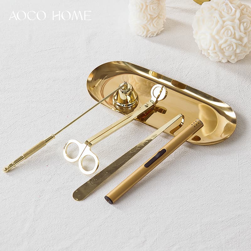Aromatherapy Candle Tool Set Metal Lighter Snuffer Wick Dipper Snuffer Bell Snuffer Scissors Tray Accessories