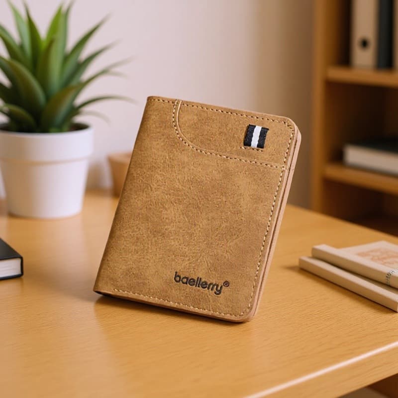 New Men's Slim PU Wallet, Cross-Border Simple Student Card Holder with Integrated Anti-Theft Money Clip