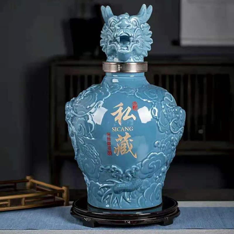 Jingdezhen Ceramic Liquor Bottle Wholesale: 3/5/10/20 Jin Dragon Jar with Carved Dragon Spout, Antique-style Home Use