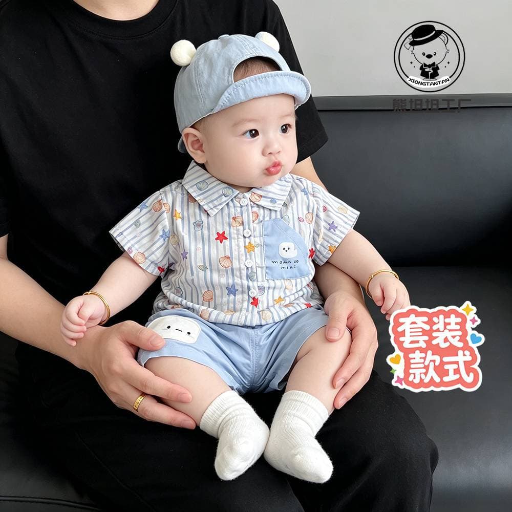 Infants and young children's fashionable small summer clothes thin baby boy clothes 2026 new style short-sleeved suit summer fashion