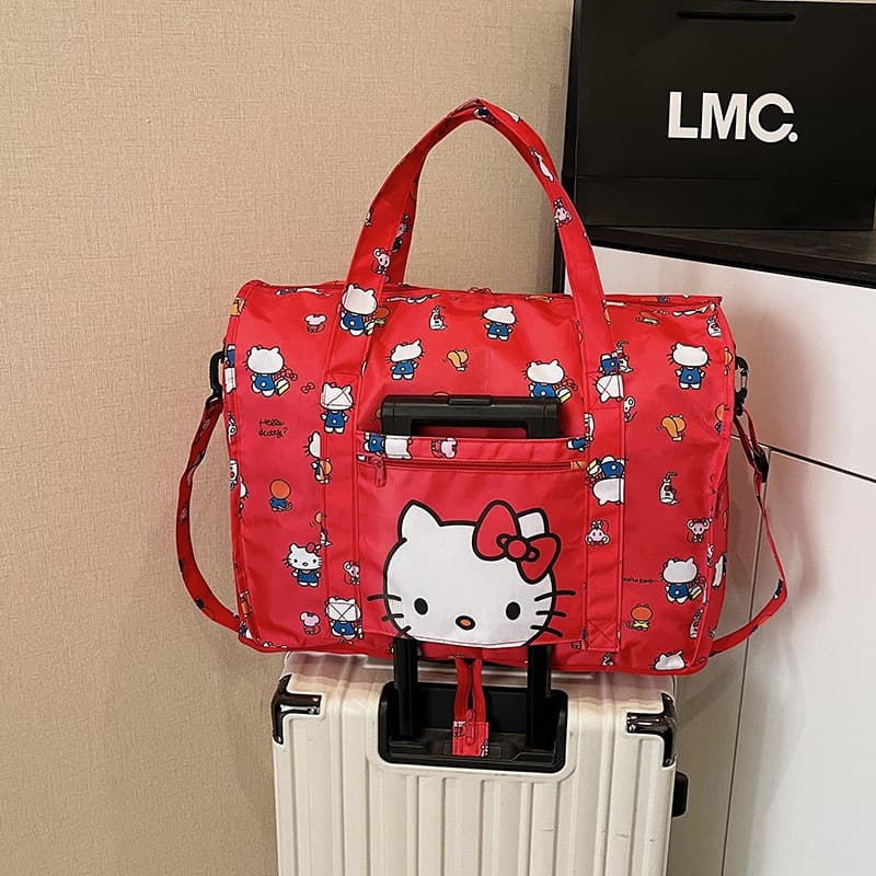 In Stock Japanese Cartoon Hello Kitty Large Capacity Duffle Bag, Waterproof Foldable Storage Multi-Function Handheld Travel Bag