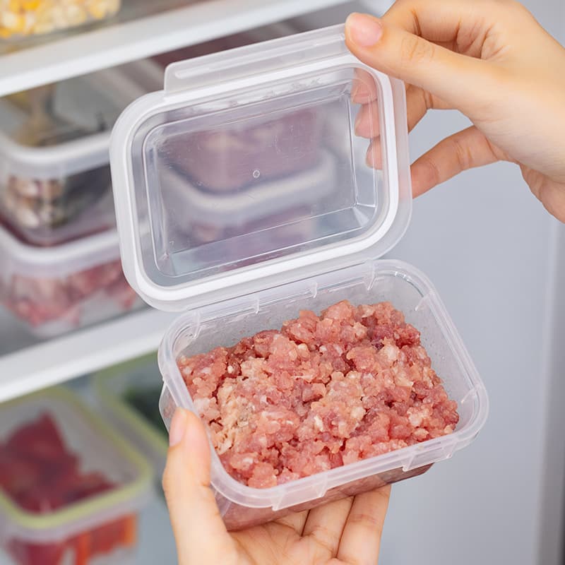 Refrigerator organization storage box, specialized freezer meat container, food-grade microwave-safe small capacity fresh-keeping portioning box.