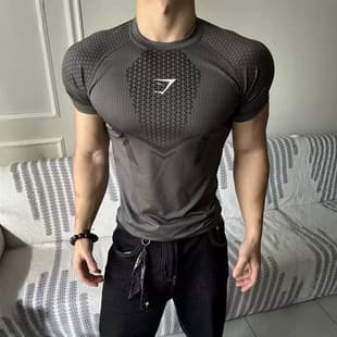 GYMSHRK Men's Tight T-Shirt Jogger Sports Fitness Running Training Quick Dry Short Sleeve Quick Dry T-Shirt Men