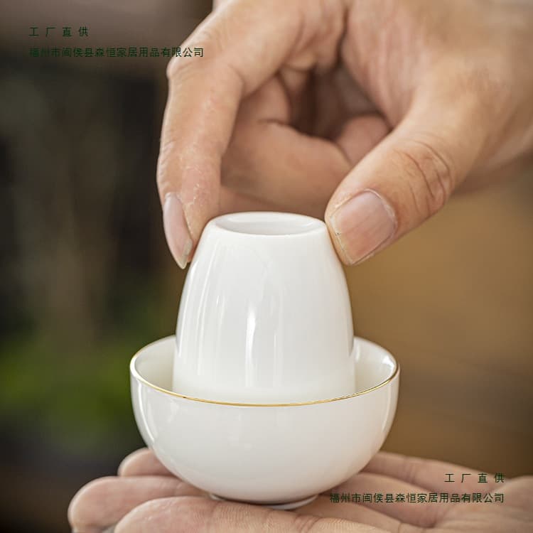 Suet jade porcelain aroma cup two-piece set Gongfu tea set tea cup saucer tea art training exam ceramic tasting tea cup
