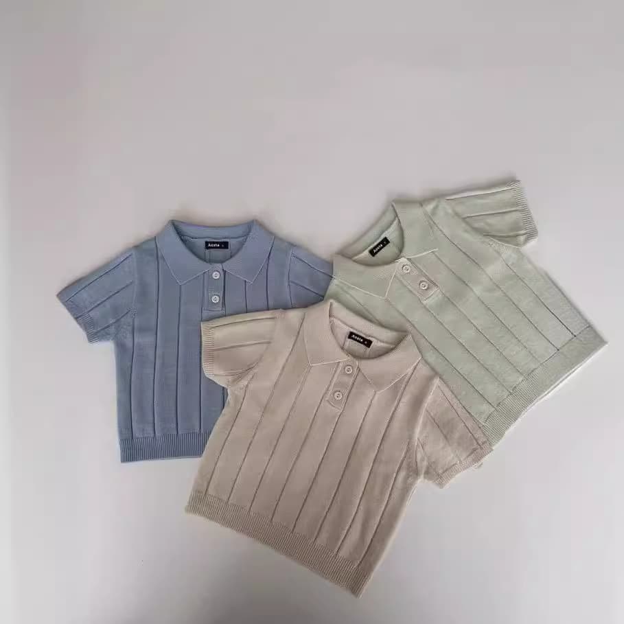 Korean Style Spring Summer 2023 Baby Knitted Shirt Thin Summer Set Short Sleeve Turn-down Collar Children's Overhead Shirt