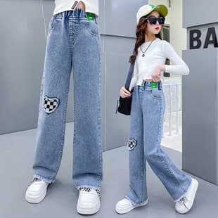 Spring and Autumn Girls' Denim Pants, Loose Fit Jeans for Girls, Children's New Long Pants, Drop Shipping