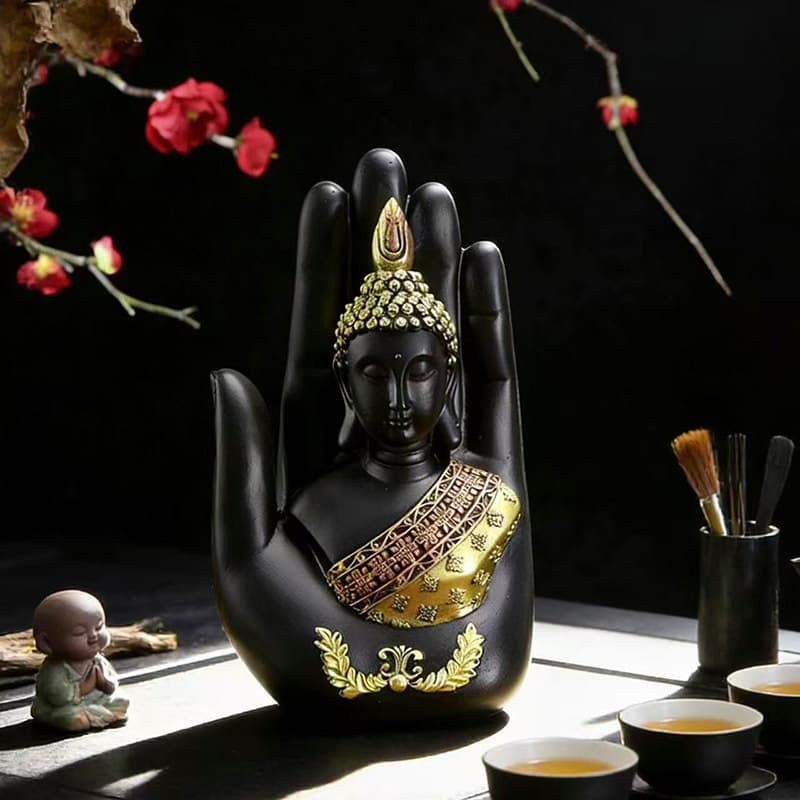 Chinese Thai Zen Retro Buddha Statue Creative Palm Buddha Craft Home Decoration Office Ornament
