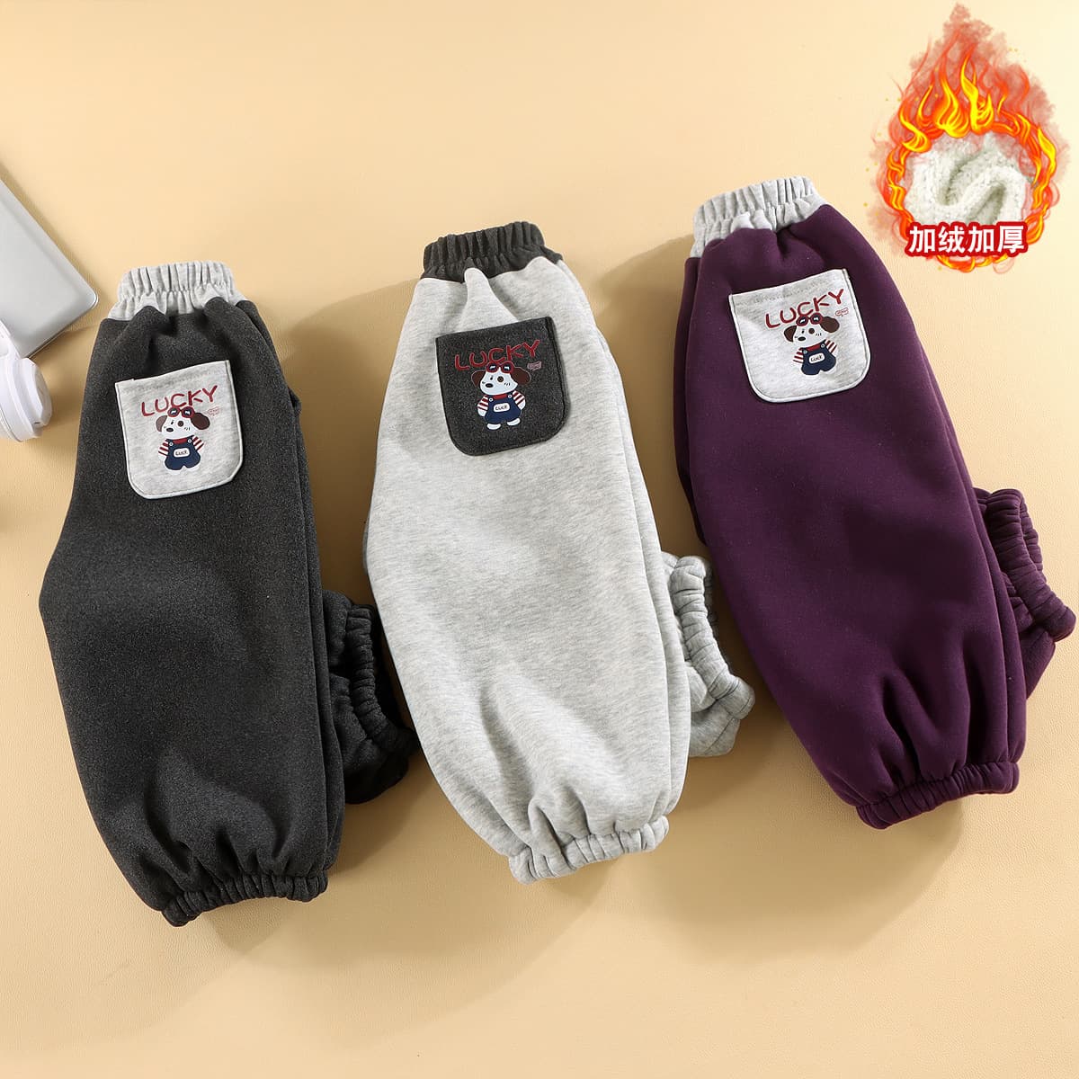 Kids Autumn Winter Fleece-Lined Pants Boys Girls Thickened Sweatpants Baby Casual Cartoon Warm Pants Integrated Fleece Toddler Pants