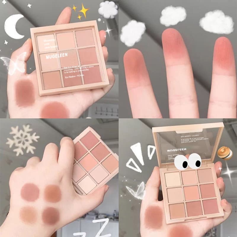 MUGELEEN Gentle Milk Tea Palette Nine-Color Eyeshadow Palette Full Matte Low Saturation Affordable Nine-Grid Natural Eyeshadow