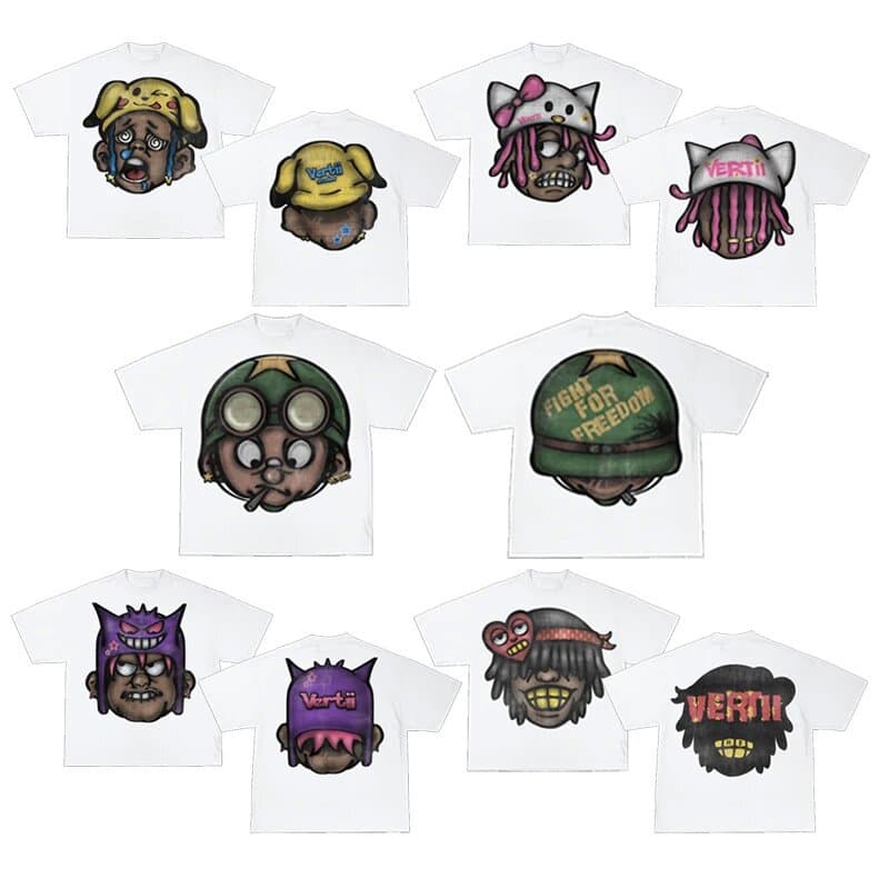 Street Men's T-Shirt Y2K Hip Hop Rock Cartoon Graffiti Pattern Loose Sweatshirt Oversized Round Neck Short Sleeve
