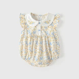 Baby Summer Thin Clothing, Newborn Baby Stylish Bodysuit, Small Month Old Pure Cotton Harem, Small Flutter Sleeve Bodysuit