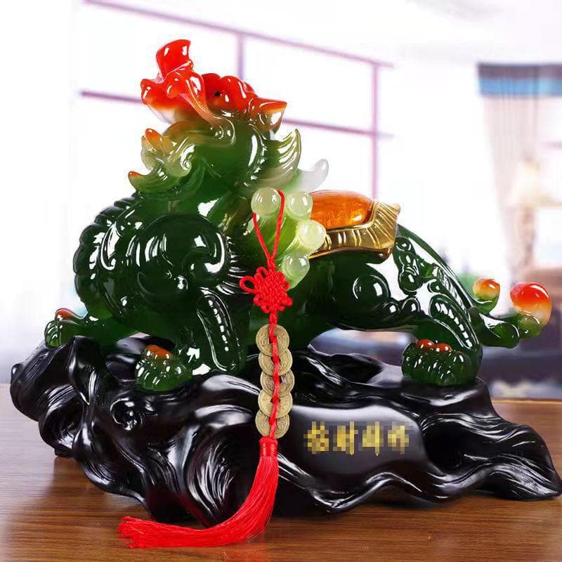 Jade-like Pixiu Home Decor, Wealth-attracting Pixiu Resin Craft Ornament for Living Room or Shop, Opening Gift