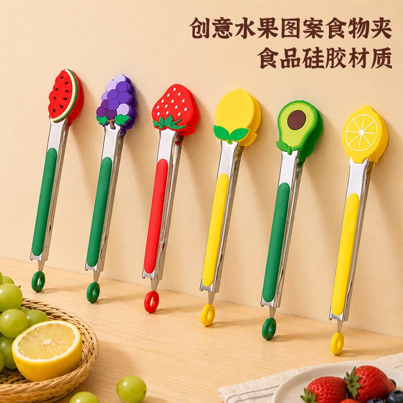 Cross-border Stainless Steel Fruit Food Tongs Silicone Food Tongs BBQ Tongs Household Kitchen Utensil Tongs Multi-functional Clips
