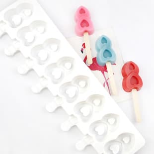 Minghao 8-Connected Double Heart Silicone Popsicle Mold, Ice Cream Mold, DIY Silicone Mold, Sticks Not Included