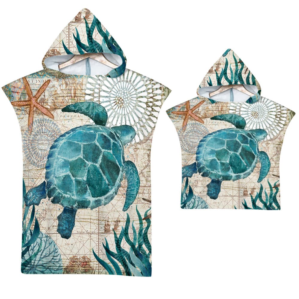 Hooded Beach Towel Cape Wearing Bathrobe Ocean Side Changing Robe Print Hooded Bath Towel One Piece Order Ultrafine Fiber Material