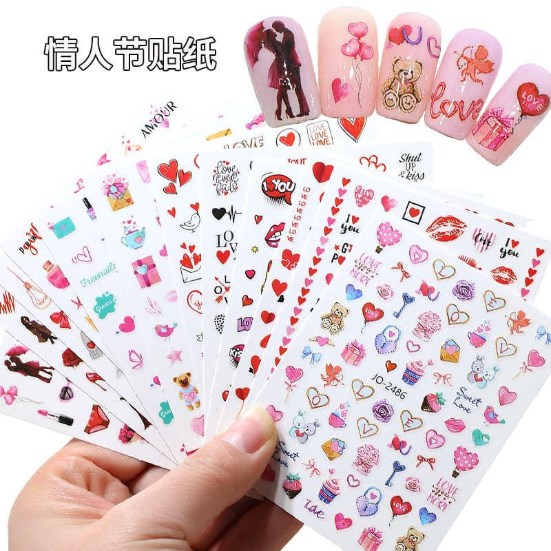 Wholesale 3D Love Love Romantic Valentine's Day Nail Art Stickers Hot Girl Red Lips Bow Decoration Wearable Nails DIY Accessories