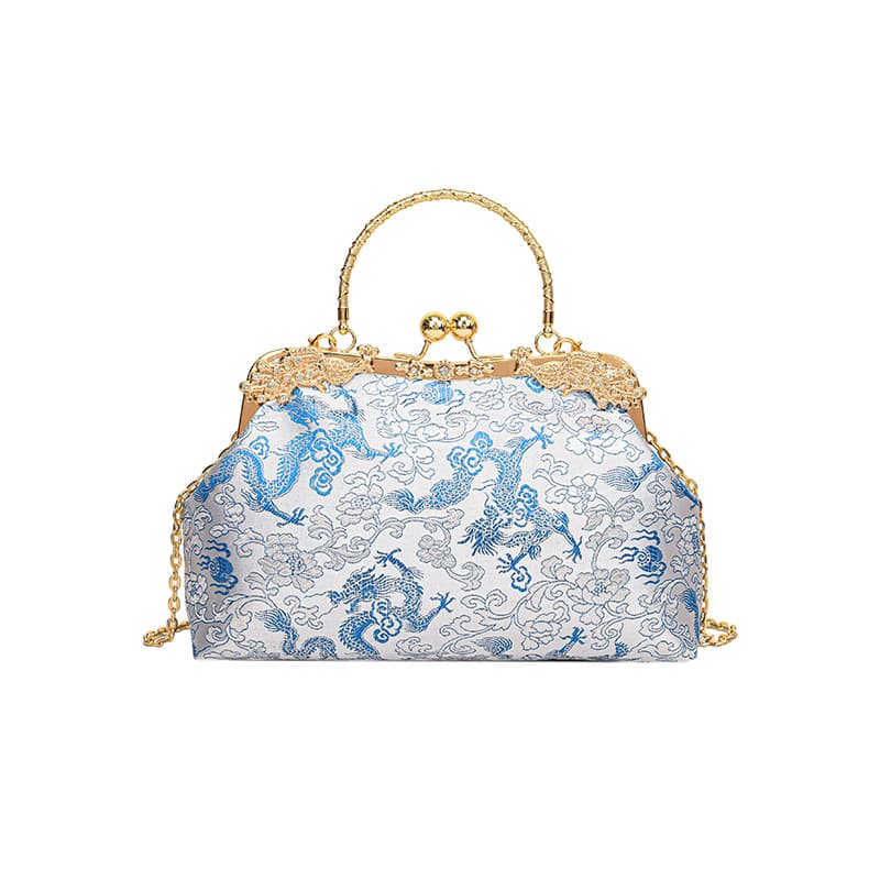 2025 new fashion cheongsam, retro gold bag, high-looking Chinese-style antique Hanfu handbag, blue and white porcelain bag