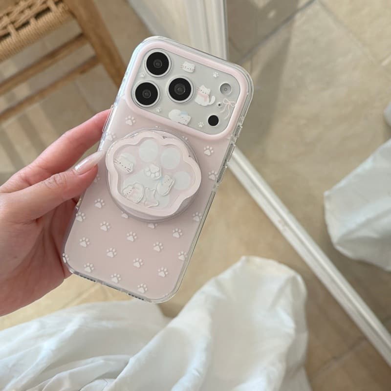 Cute Cat Paw Magnetic Phone Case Compatible with iPhone 16 Pro, 17 Pro Max, Precision Dual-Layer for 15 Pro