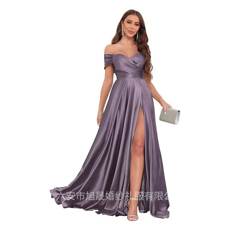 Cross-border Women's Evening Dress 2025 New One-Shoulder Slim Fit Split Long Dress for Party