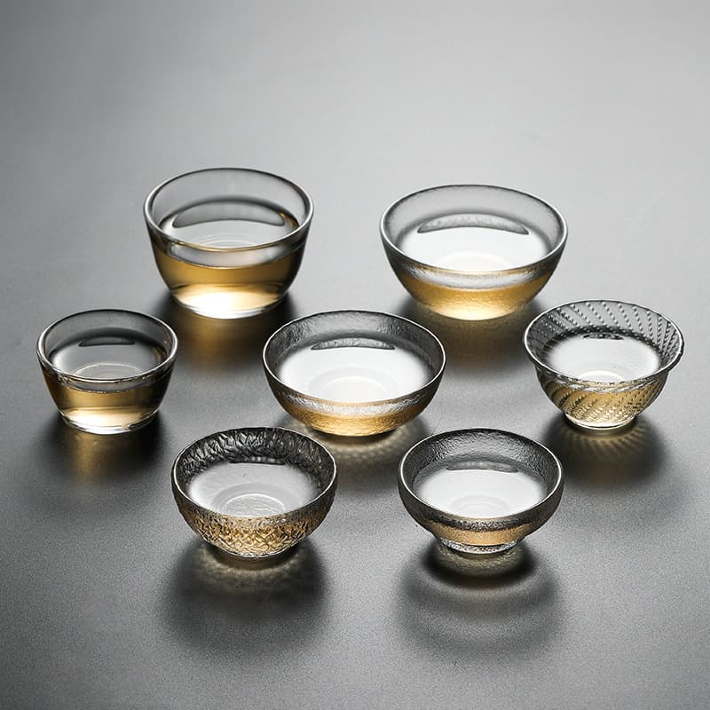 Wholesale Japanese Hammered Pattern Crystal Glass Fruit Wine Cup Rice Wine Cup Transparent Tea Set Master Cup Small Tea Cup Tea Cup