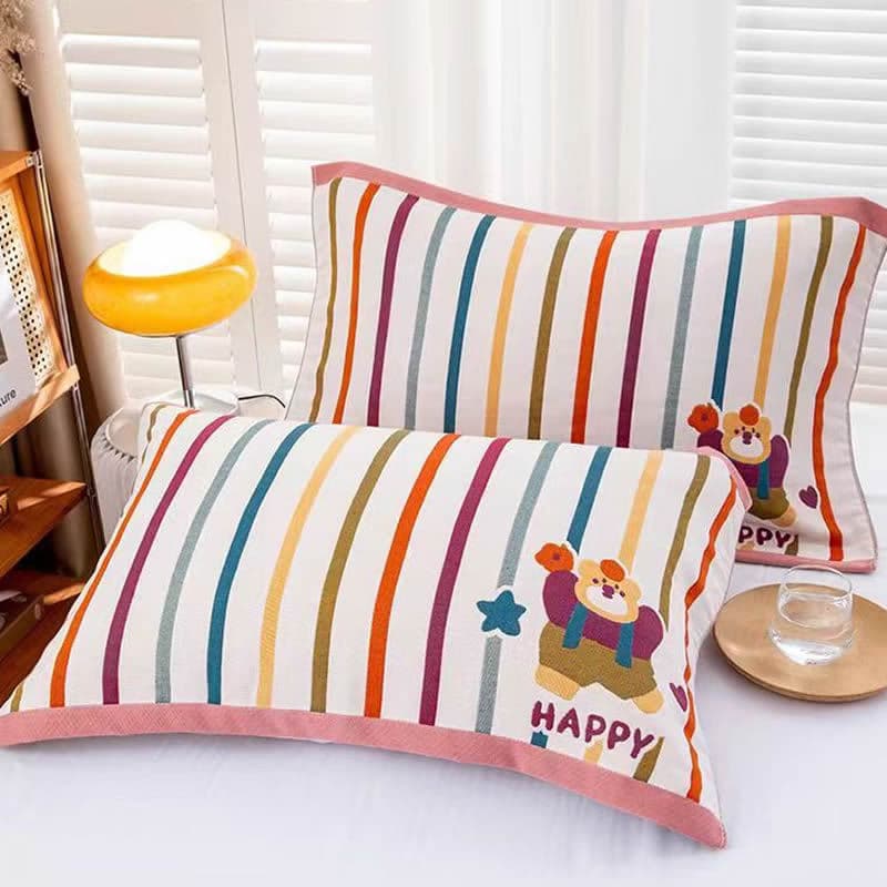 New Eight-Layer Thick Gauze Pure Cotton Pillowcase, Adult Household Sweat-Absorbent Couple Cartoon Anti-Slip Pad