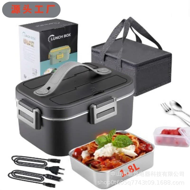 Hot-selling stainless steel 1.8L large capacity electric lunch box, no water injection, home and car heating thermal, detachable and washable portable
